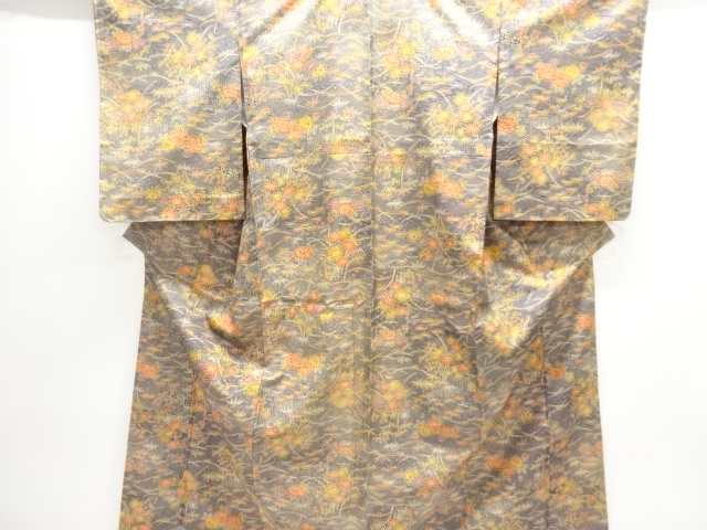 JAPANESE KIMONO / OSHIMA TSUMUGI / DYED / FLOWER & PLANT